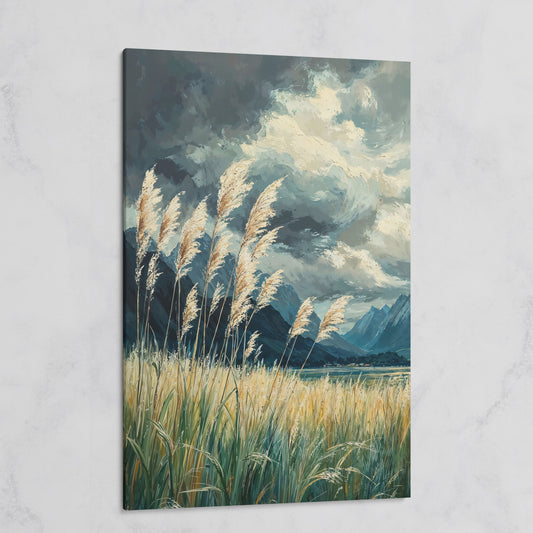 Mountain Wilderness Sky Canvas in Slate Blue & Wheat on gallery wrap