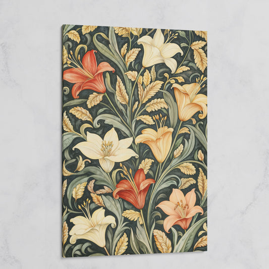 Lilies with Green Leaves Canvas Print on gallery wrap