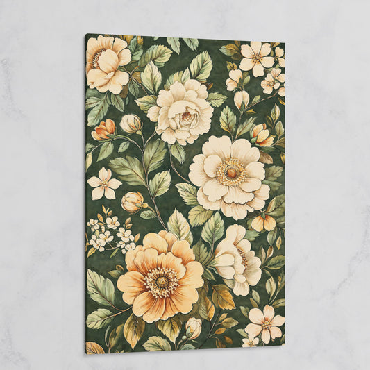 William Morris Floral Canvas in Forest Green on gallery wrap