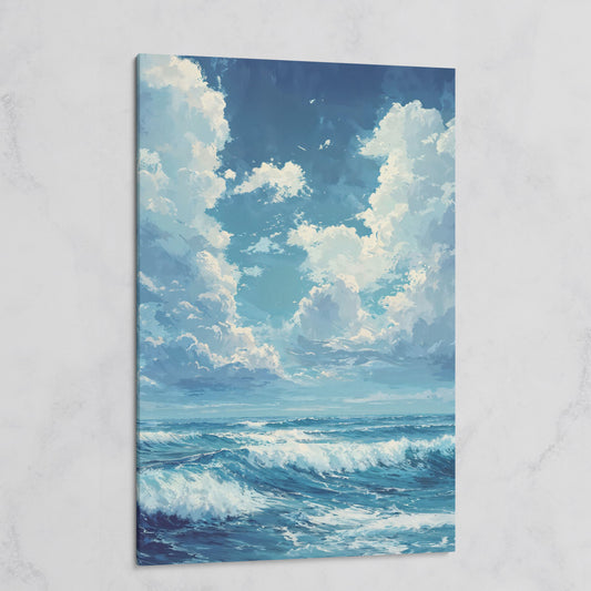 Blue Sky and Ocean Waves Canvas Print Seascape Art on gallery wrap
