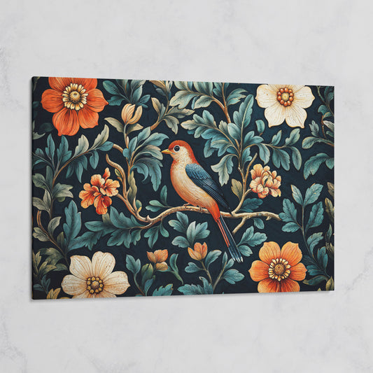 Bird in Floral Paradise Canvas Print on gallery wrap