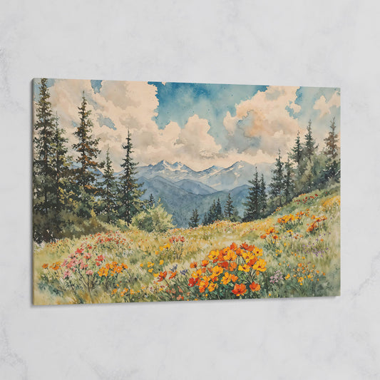 Mountain Meadow with Wildflowers Canvas Print on gallery wrap