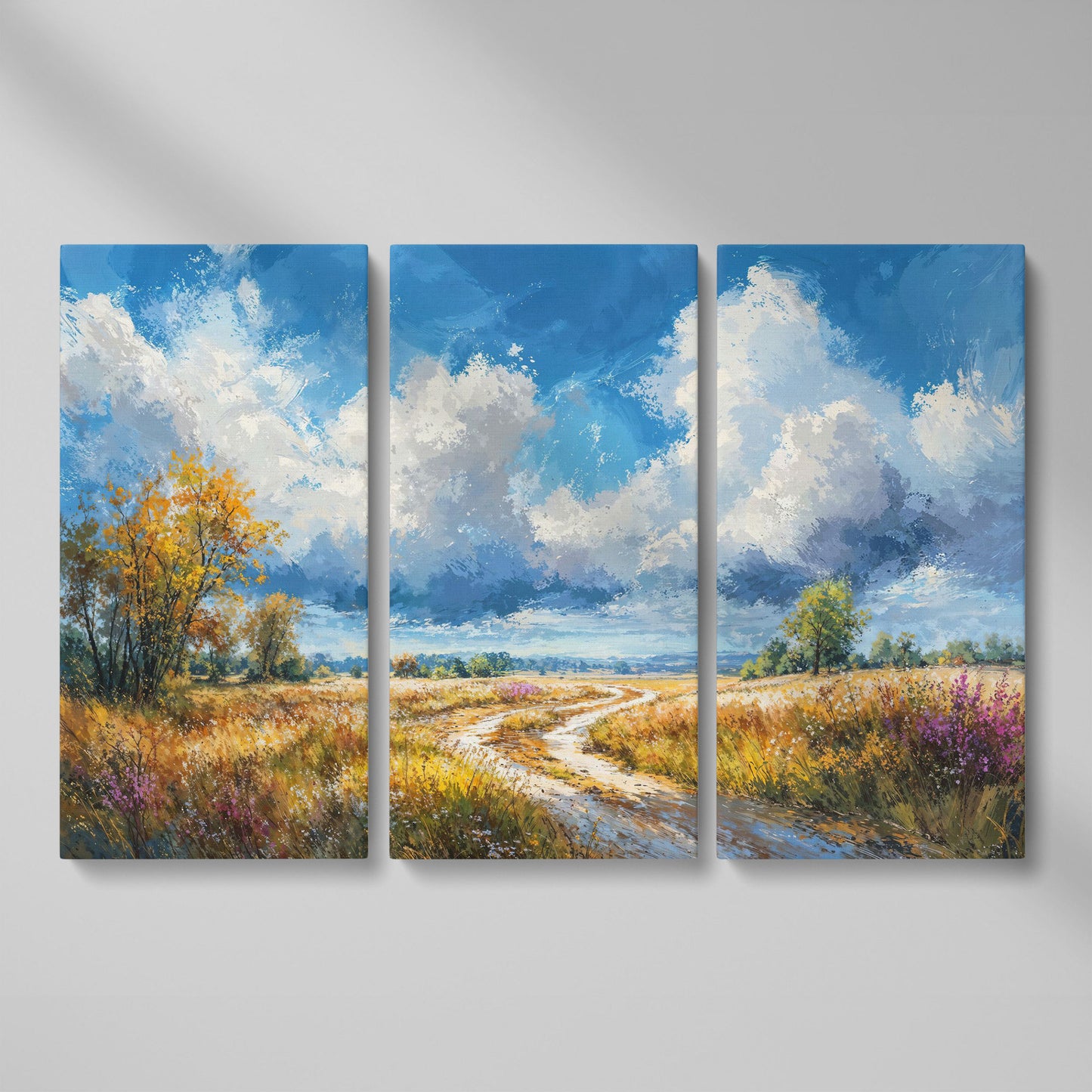 Wheat Field Path Canvas Print as 3-panel split version