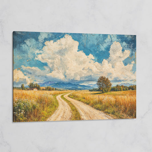 Mountain Landscape with Cloudy Blue Sky Canvas on gallery wrap