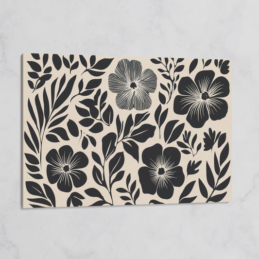 Black and White Floral Canvas Art, Botanical Still Life Print on gallery wrap