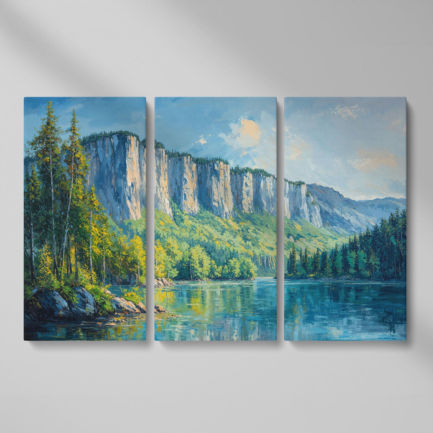 Panoramic Forest with Mountain Cliff Canvas as 3-panel split version