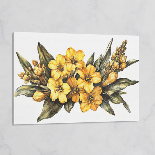 Yellow Flowers with Sage Leaves Canvas Print on gallery wrap