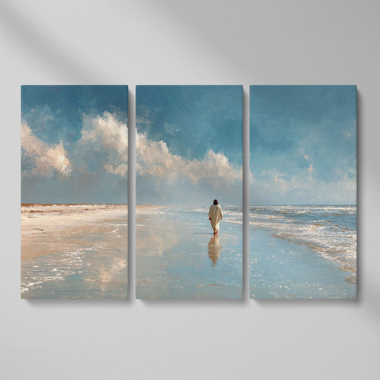 Jesus Walking on the Beach Canvas Wall Art as 3-panel split version