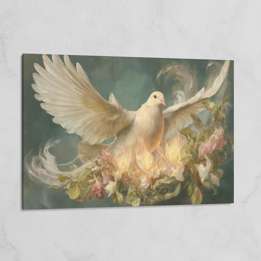 White Dove and Florals Canvas Art, Holy Spirit Wall Art on gallery wrap