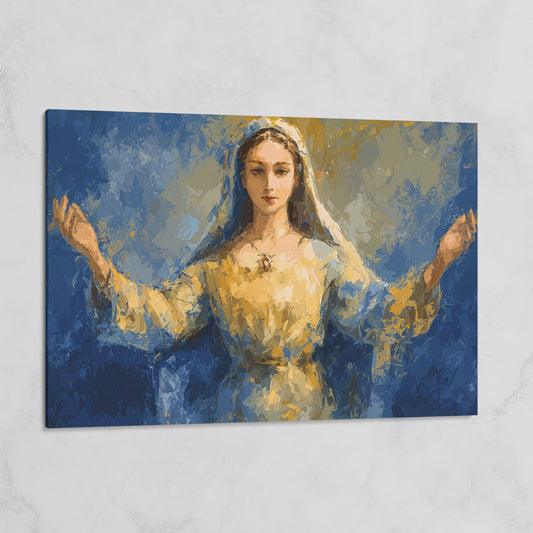 Virgin Mary Canvas Art with Outstretched Arms, Christian Wall Decor on gallery wrap