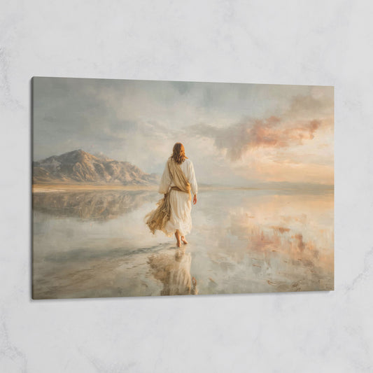 Jesus Walking on Water Canvas Art, Soft Light Landscape on gallery wrap