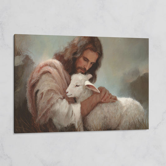 The Good Shepherd: Jesus Holding a Lamb Canvas Wall Art on gallery wrap