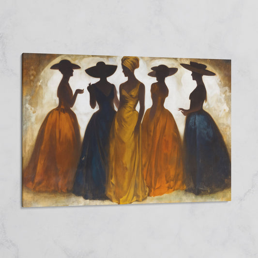 Five Silhouetted Women in Hats, Art Nouveau Canvas Wall Art on gallery wrap