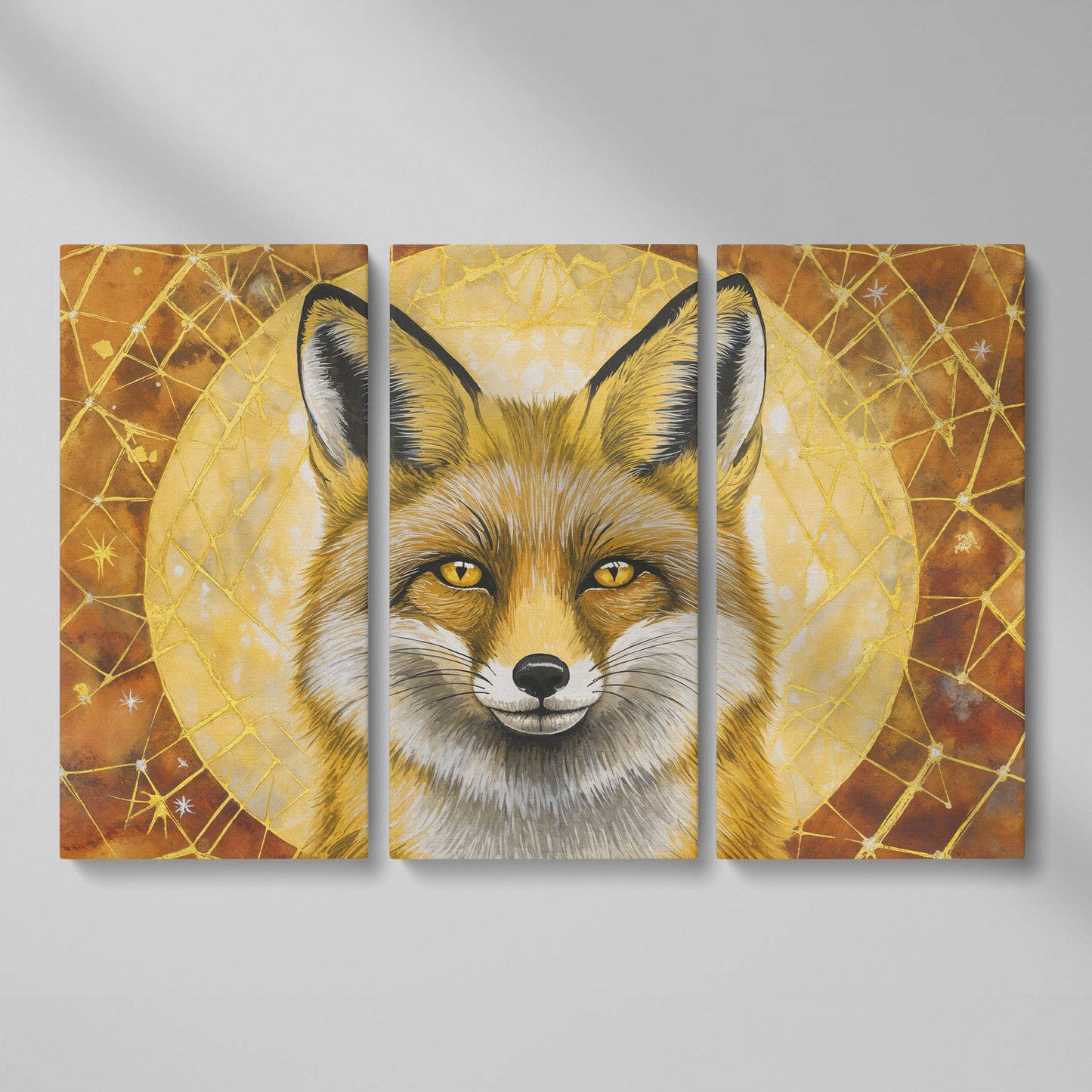 Fox Portrait Canvas Wall Art, Wildlife Close-Up Print as 3-panel split version