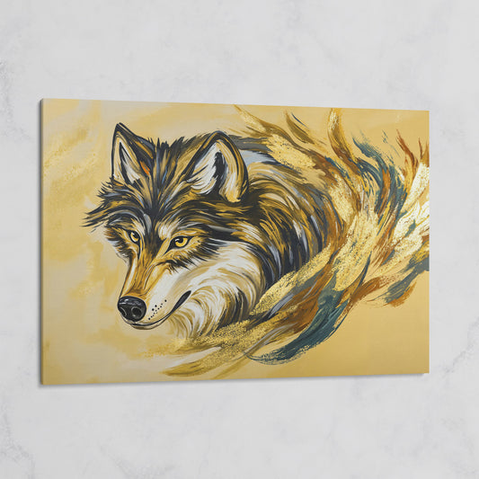 Wolf Portrait Canvas Art with Abstract Brushstroke Detail on gallery wrap