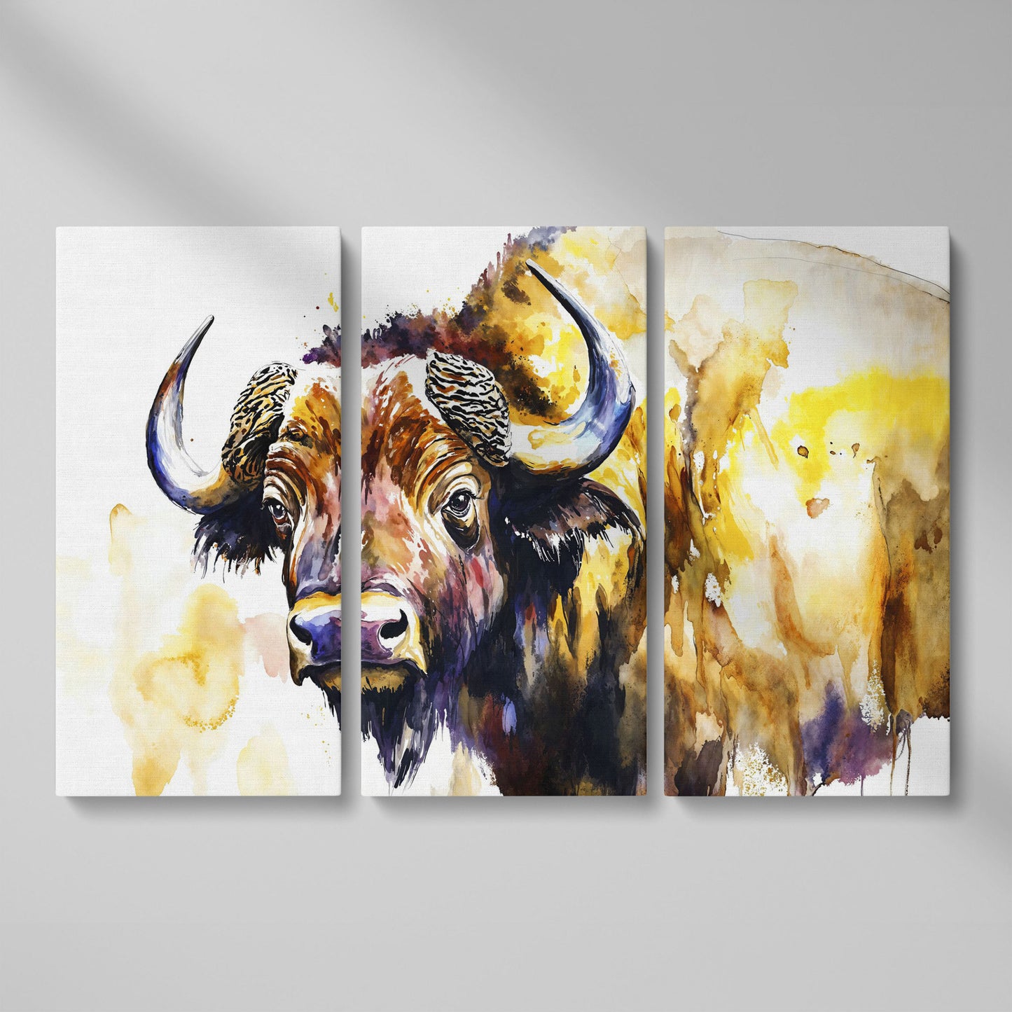 American Bison Portrait Canvas Wall Art as 3-panel split version