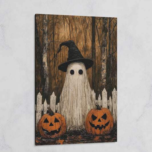 Spooky Ghost and Pumpkins Canvas on gallery wrap
