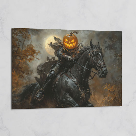 Pumpkin Head Horseman Canvas on gallery wrap