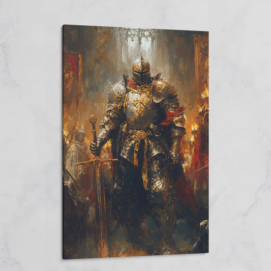 Medieval Knight in Armor Canvas Art, Dark Fantasy Warrior Print on gallery wrap
