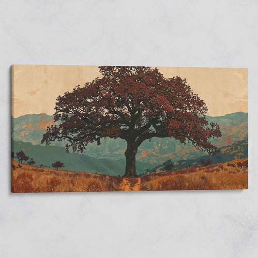 Oak Tree Silhouette Countryside Canvas on gallery wrap
