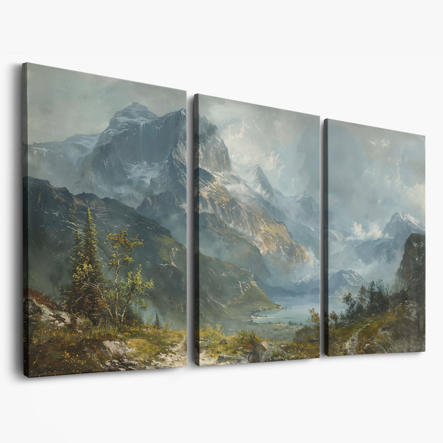 Panoramic Mountain Landscape Canvas as 3-panel split version