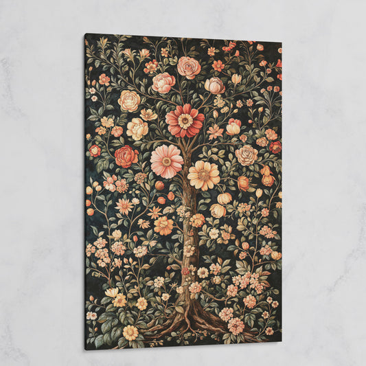 Tree of Life Floral Canvas in Burnt Sienna and Olive on gallery wrap