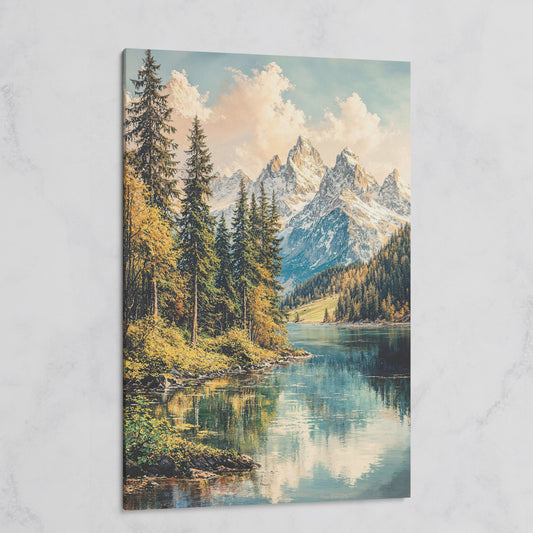 Mountain Lake Reflection with Autumn Forest Canvas Wall Art on gallery wrap