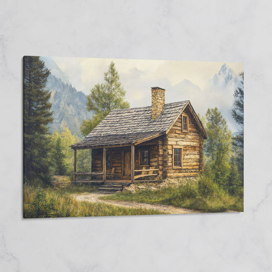 Mountain Cabin Landscape Canvas on gallery wrap