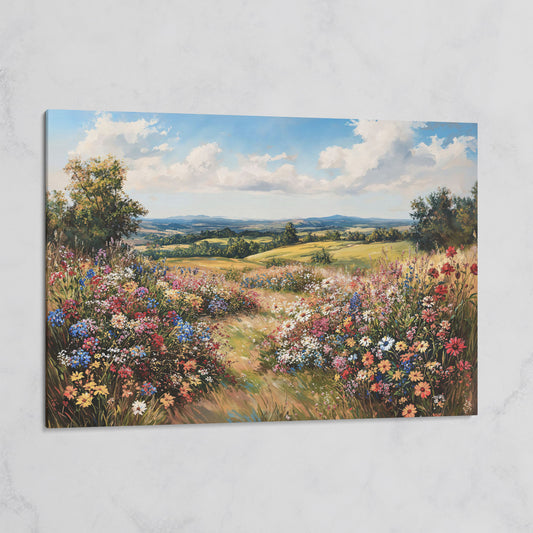 Wildflower Meadow and Rolling Hills Canvas Wall Art on gallery wrap