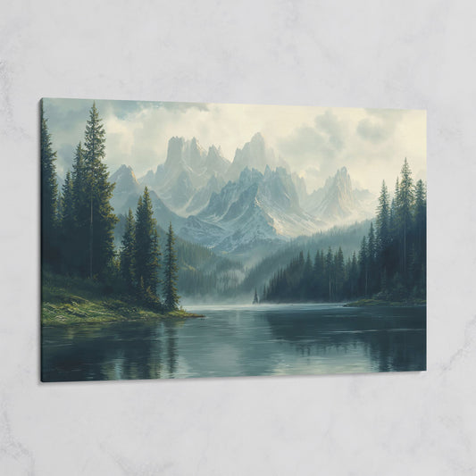 Misty Mountain Lake Canvas on gallery wrap