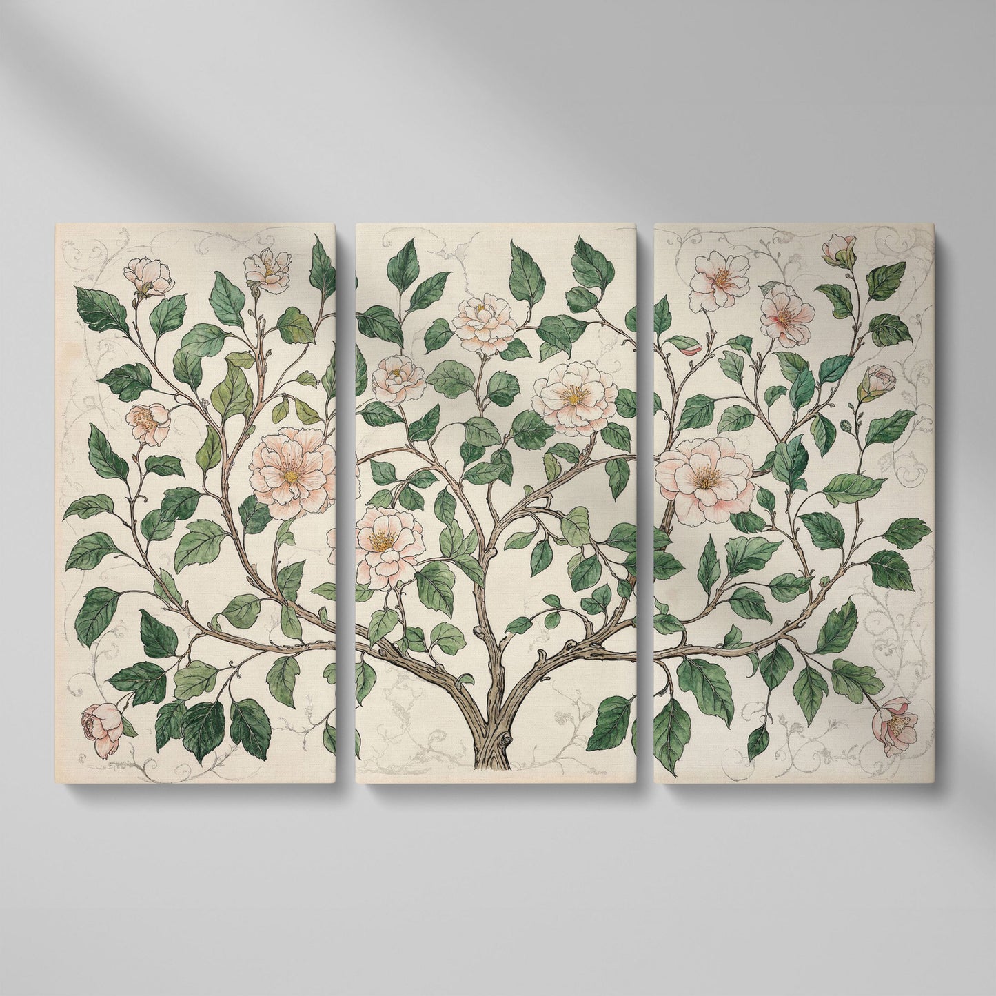 Rustic Floral Tree Canvas Print as 3-panel split version
