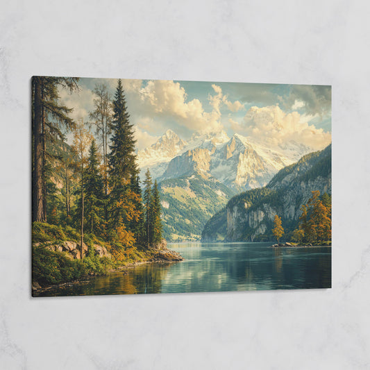 Mountain Lake with Emerald Forest Canvas on gallery wrap