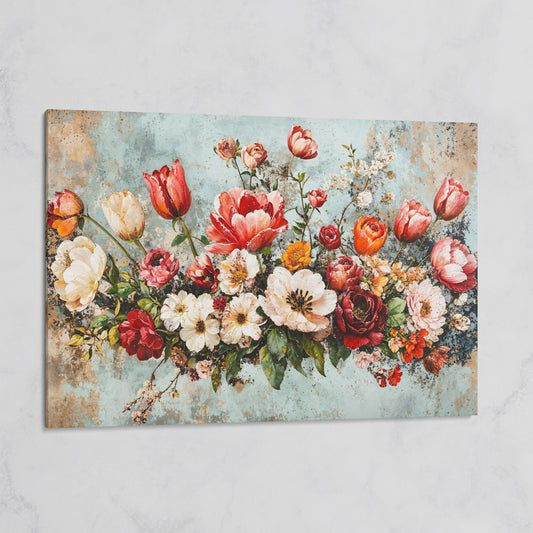 Floral Bouquet Canvas Art: Tulips, Roses and Mixed Blooms on gallery wrap