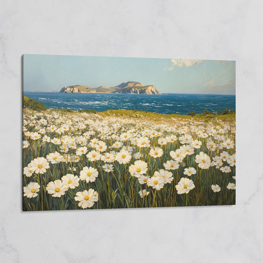 Serene Daisy Field Coastal Canvas on gallery wrap