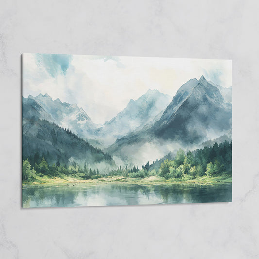 Watercolor Mountains and Forest Canvas Print on gallery wrap