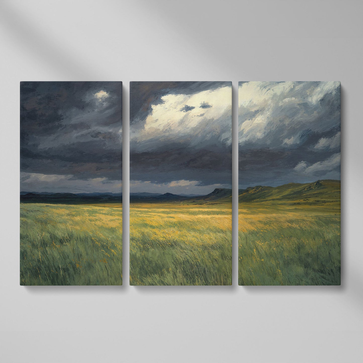 Serene Sky Over Prairie Fields Canvas as 3-panel split version