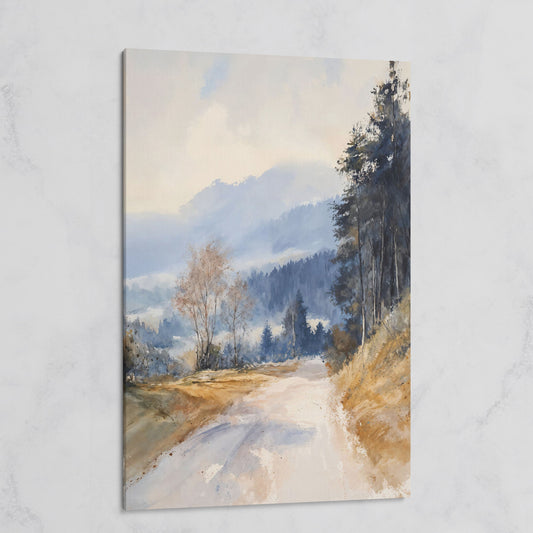 Country Road into Mist and Mountains Canvas on gallery wrap