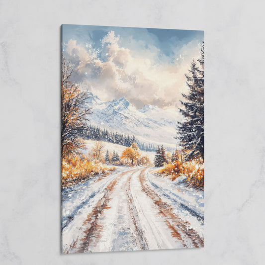 Winter Mountain Road Canvas Print on gallery wrap
