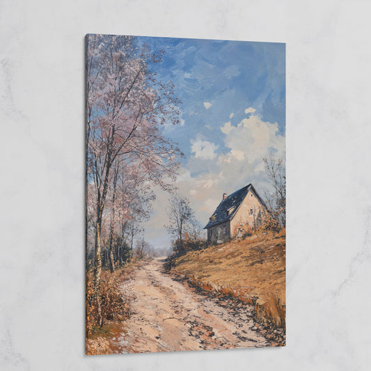 Country Road to Autumn Cottage Canvas on gallery wrap