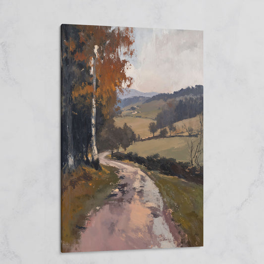 Winding Autumn Road Through Rolling Hills Canvas Wall Art on gallery wrap