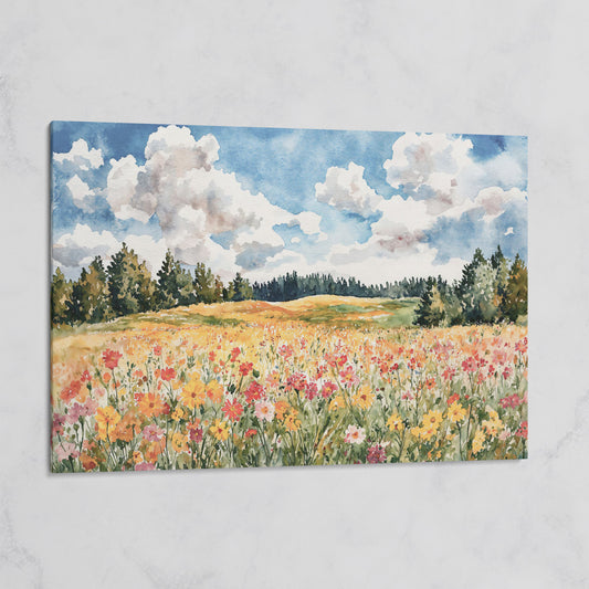 Wildflower Meadow Under Summer Skies. Canvas Wall Art on gallery wrap