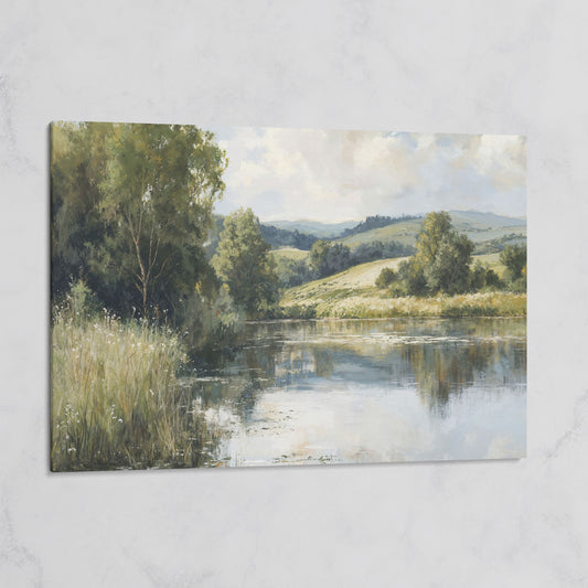 Rolling Hills and Still Water Landscape Canvas Wall Art on gallery wrap