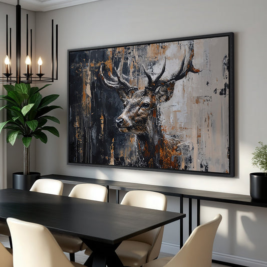 Abstract Stag Black and Beige Canvas Print Decor