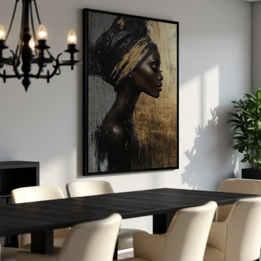 African Woman Profile Framed Canvas Print Art