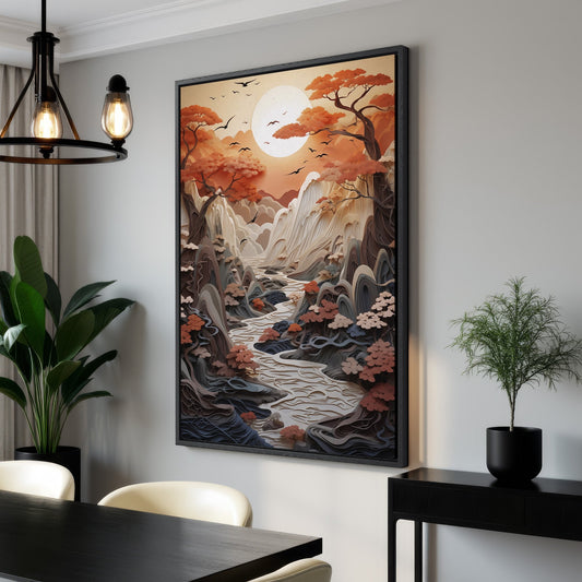 Autumn Sunset Serenity Japanese Canvas Print Art