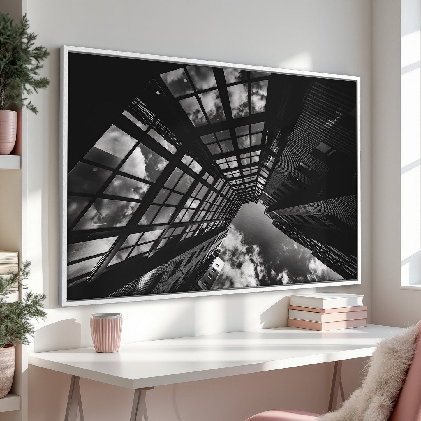 Black and White Multi-storey Building Canvas Print Urban Art