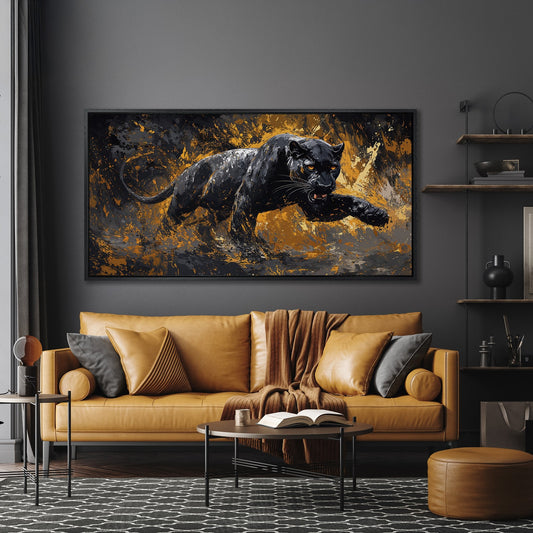 Black Panther in Motion Canvas Print Wildlife Decor