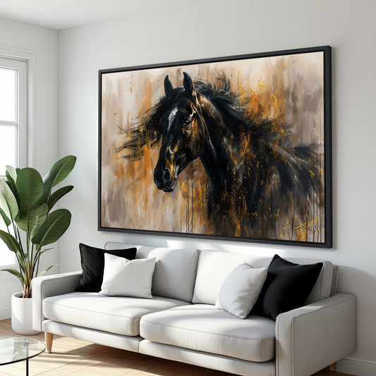 Black Stallion Animal Canvas Print Modern Horse Decor