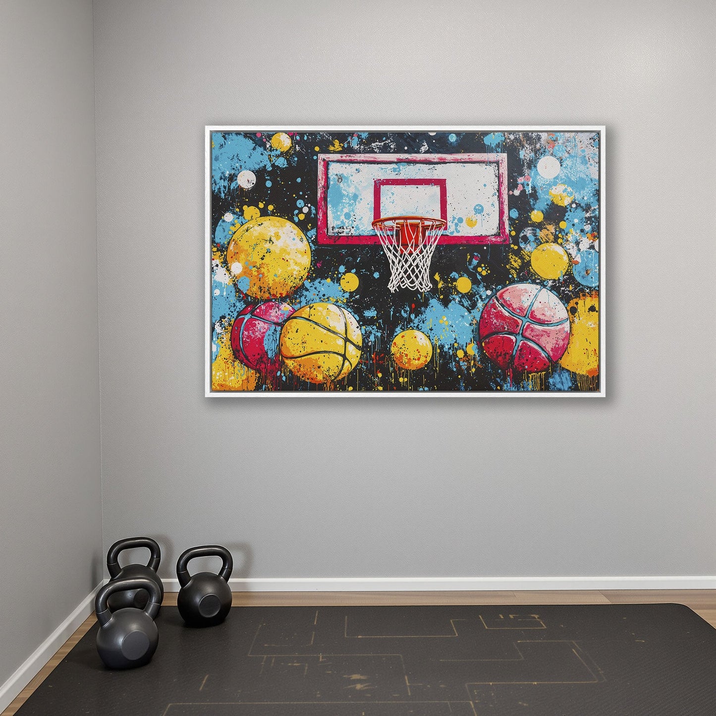 Colorful Basketball Hoop and Balls Canvas Print Wall Art