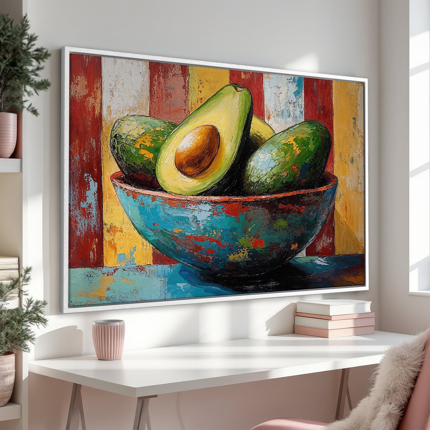 Contemporary Avocado Bowl Canvas Print Framed Art